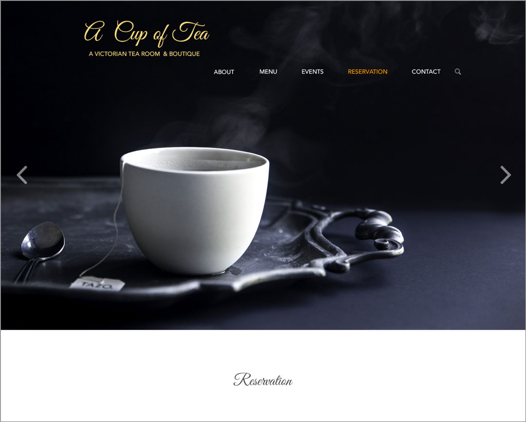 A cup of tea menu page content